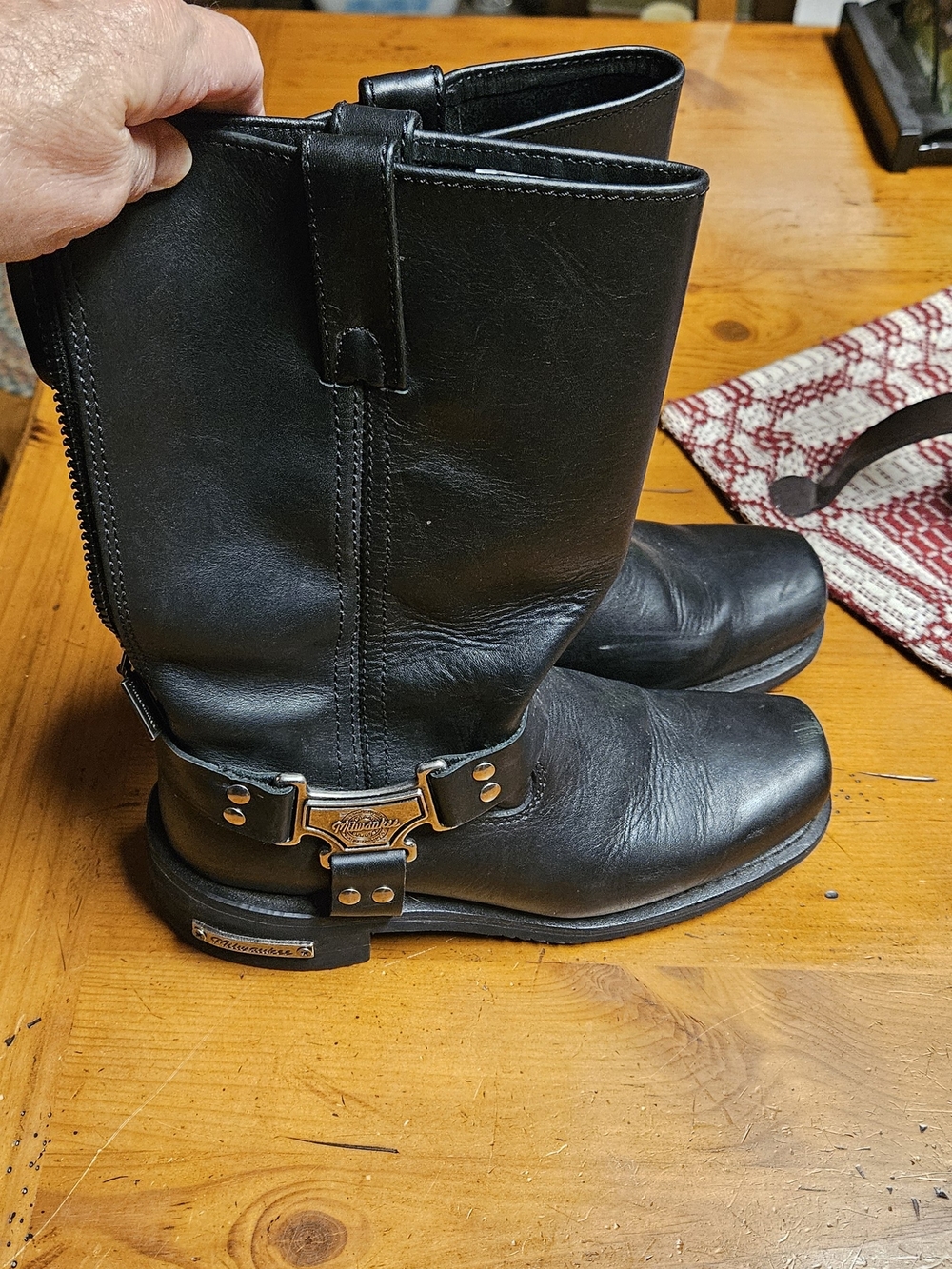 Leather Black Men's Engineer Boots - Picture 4 of 5